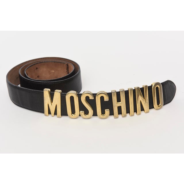 Moschino Vintage Moschino Black Leather and Gold Lettered Belt For Sale - Image 4 of 9