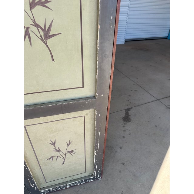 Antique Hand-Painted Japanese Four-Panel Screen With Birds and Bamboo Motif For Sale - Image 9 of 12