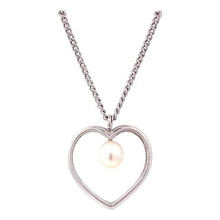 1990s Mikimoto Estate Akoya Pearl Necklace 16" Sterling Silver For Sale