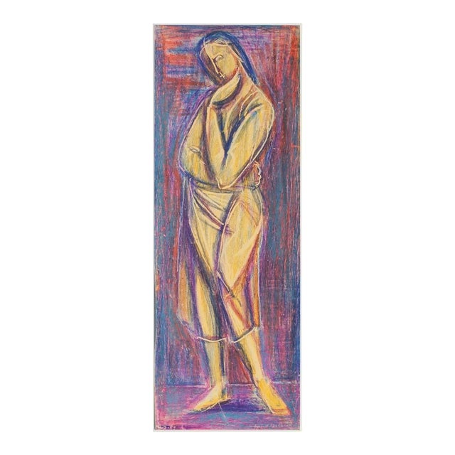 Woman Figure - Original Oil Pastel Drawing by D. Milhaud - 1932 1932 For Sale