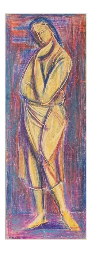 Woman Figure - Original Oil Pastel Drawing by D. Milhaud - 1932 1932