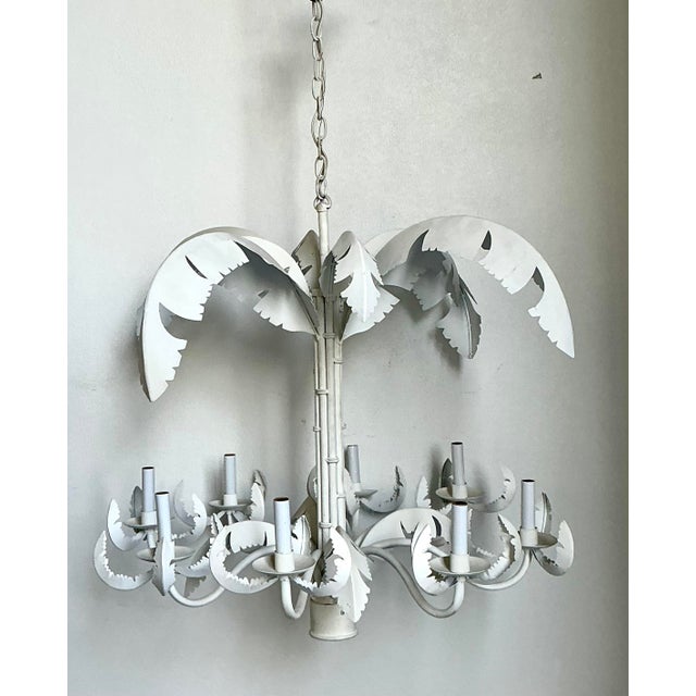 Vintage Punch Cut Palm Frond Chandelier For Sale In West Palm - Image 6 of 12