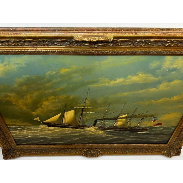 Nautical Ss Great Britain Steamship Large Gilt Framed Marine Oil on Panel Painting Signed Salvatore Colacicco For Sale - Image 6 of 18