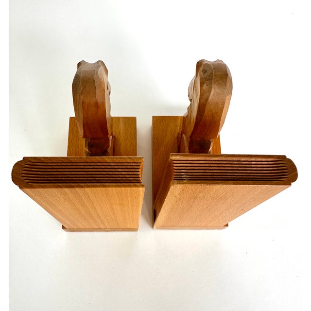 Wood Pair of Swiss Handcrafted Wooden Dachshund Book Ends For Sale - Image 7 of 12