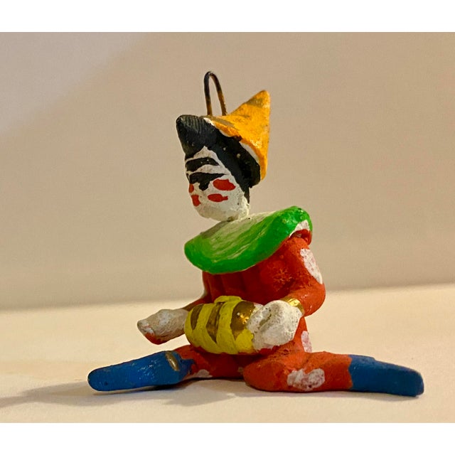 Tiny <2 Inch Colorful Plaster Clown Playing a Concertina! Delicate, Italian Ornament For Sale - Image 4 of 5