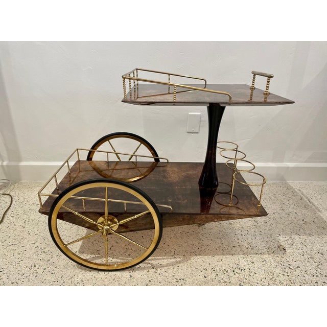 Brown Aldo Tura Geometric Design Bar Cart For Sale - Image 8 of 18