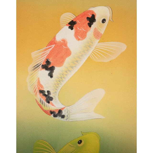 "Dancing Carps" by Akimitsu Sataka, Japanese Silk Scroll Painting in Original Wooden Case For Sale In Dallas - Image 6 of 18