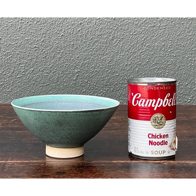 Handcrafted Speckled Green Ceramic Bowl For Sale - Image 14 of 16