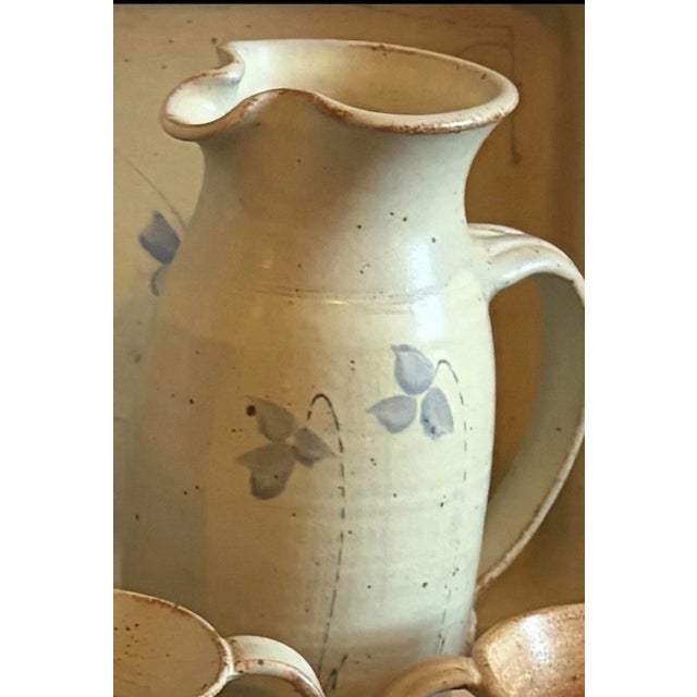 Rustic 1990s Ceramic Pitcher & Cup Set With Tray For Sale - Image 3 of 8