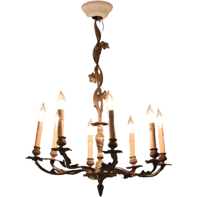 Antique 19th-Century French Botanical Brass 8-Arm Chandelier For Sale - Image 9 of 9