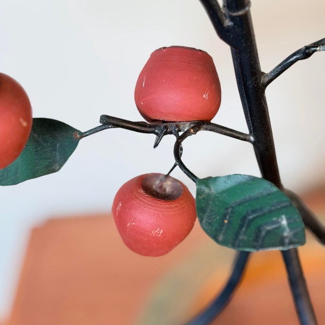 Frederick Cooper Chicago Tole Apple and Iron Candelabra Table Lamps Set of 2, 1950s Folk Art Toleware For Sale - Image 10 of 11