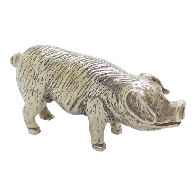 Vintage Italian Handmade Genuine Silver Piggy Pig Large Figurine Miniature Sculpture For Sale