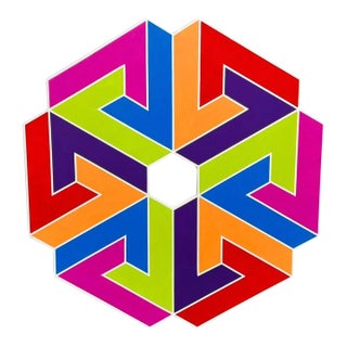 Vintage Large Hard Edge Abstract Geometric Shaped Painting, Manner of Frank Stella For Sale