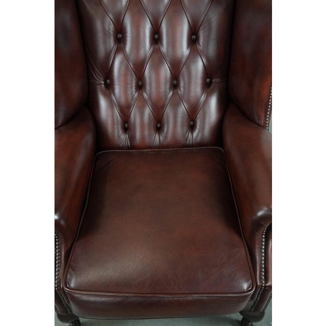 Chesterfield Wing Chair in Cowhide Leather For Sale - Image 6 of 13