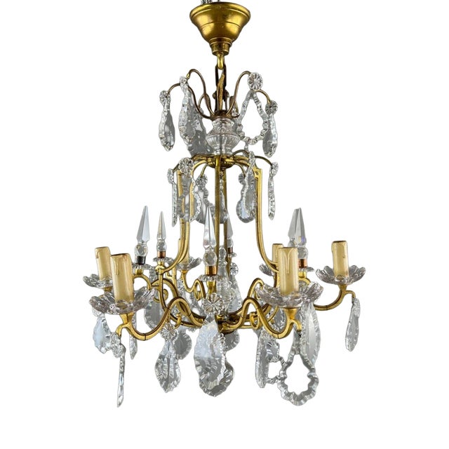 20th Century Brass and Crystal Chandelier For Sale