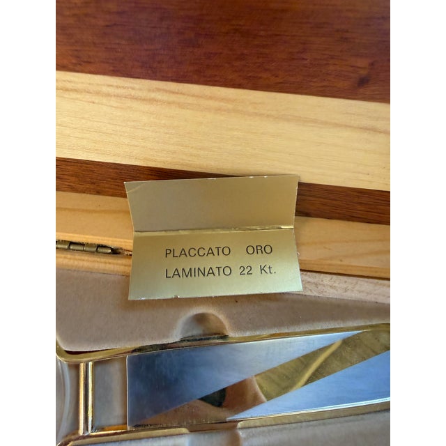 Elegant Italian mid-century five-piece desk set from the 1970s, beautifully presented in its original walnut display box...