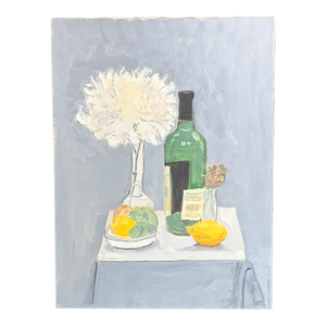Original Still Life Painting - A Flower, Lemons, and Wine
