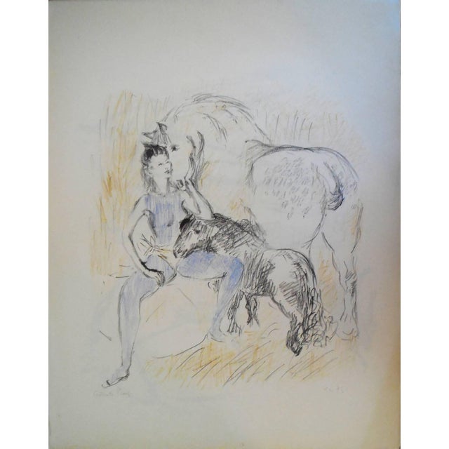 Marcel Vertès, Circus Girl with Horses Lithograph with Hand Coloring For Sale