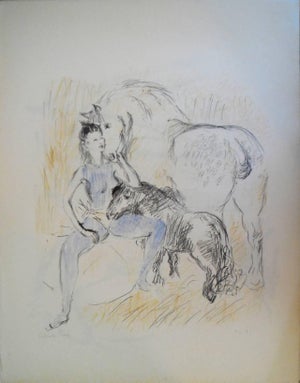 Marcel Vertès, Circus Girl with Horses Lithograph with Hand Coloring