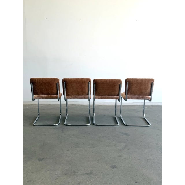 1970s Chrome Cantilevered Dining Chairs in Chenille For Sale - Image 4 of 10