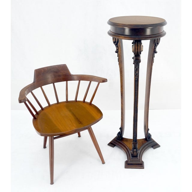 Carved Walnut Tripod Style Base 17" Round Top Plant Lamp Table Stand Pedestal For Sale - Image 10 of 12