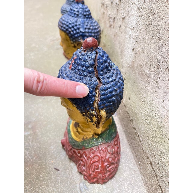 Late 20th Century Three Iron Buddha Statues - Set of 3 For Sale In San Francisco - Image 6 of 7