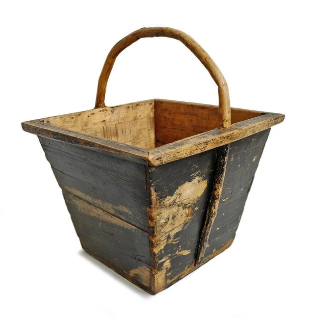 Vintage wood village work basket from Mongolia. Original aged patina with signs of age and use. Each is a unique piece...