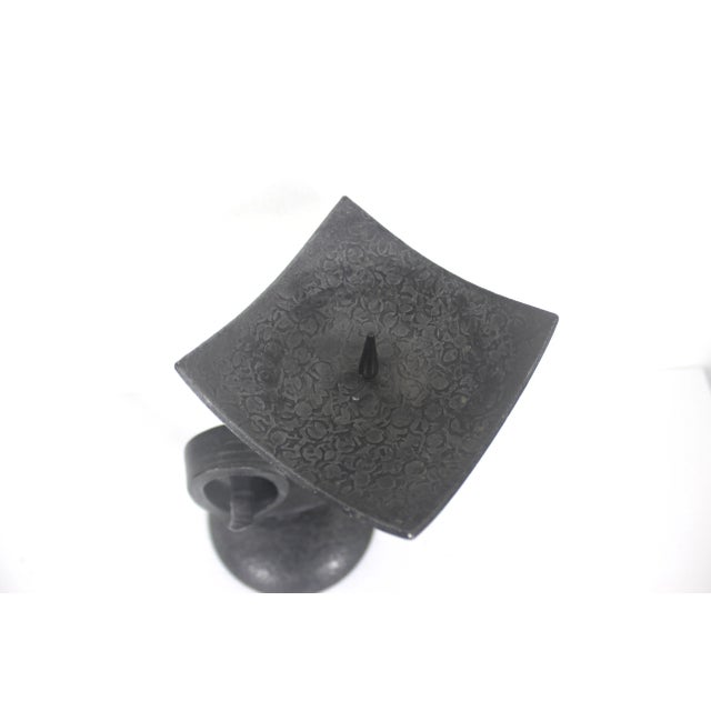 Brutalist Mid Century Modern German Black Metal Iron Vintage Pillar Candleholder For Sale - Image 6 of 10