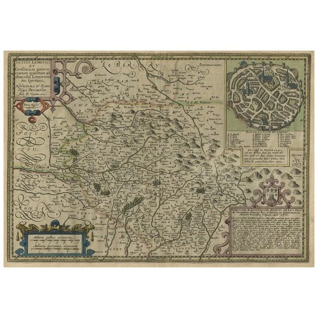 Hand-Colored Map of Limousin or Limoges in France, 1600 For Sale - Image 3 of 5