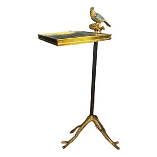 Maitland- Smith Glass and Granite Topped Drink Table With Brass and Mother of Pearl Bird For Sale