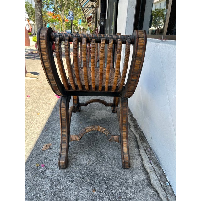 1980s Vintage Rattan and Grasscloth Egyptian Style Bench. For Sale - Image 5 of 9