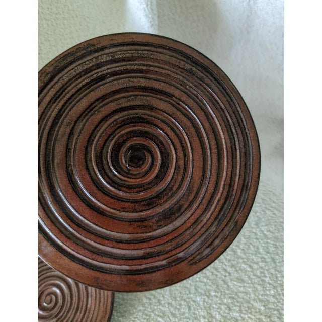 Studio Pottery Metallic Coiled Earthenware Candle Dishes- Set of 2 For Sale - Image 10 of 12