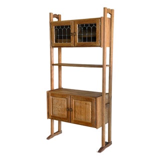 Vintage Danish Oak Display Cabinet / Shelving Unit With Glass Doors – Mid-Century Storage Hutch For Sale