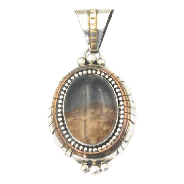 Zuni Native American Pietersite Sterling Silver Oval Pendant by Sensa Eustace For Sale
