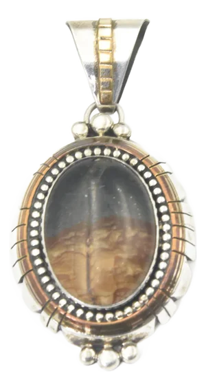 Zuni Native American Pietersite Sterling Silver Oval Pendant by Sensa Eustace