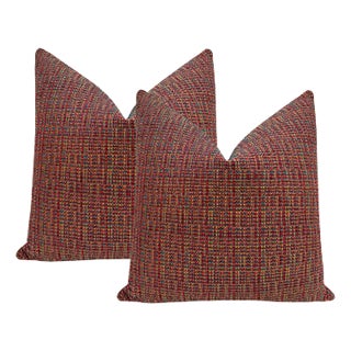 22" Reds + Blues Hepburn Tweed Pillows - a Pair For Sale