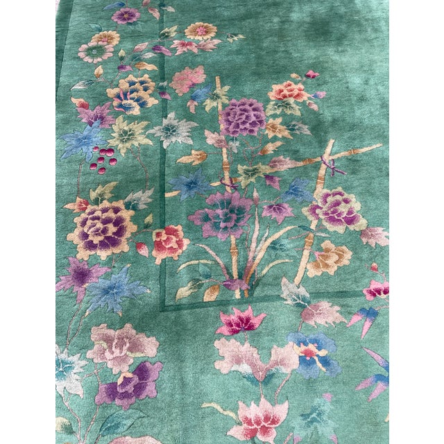 Green Antique Art Deco Chinese Carpet, Wonderful Carpet of Happiness For Sale - Image 8 of 11