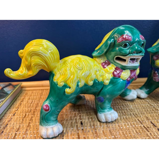 1980s Pair of Colorful Vintage Asian Foo Dogs, 1980’s For Sale - Image 5 of 6