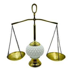 Vintage Brass & Milk Glass "Balance of Justice" Weight Scales