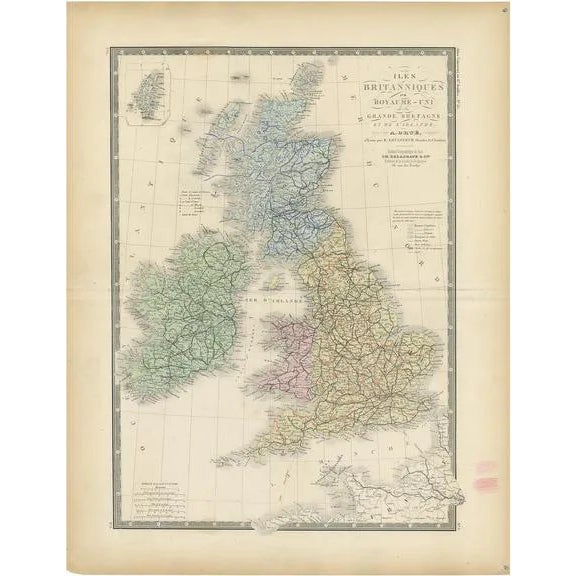 Antique Map of the United Kingdom and Ireland, 1875 For Sale