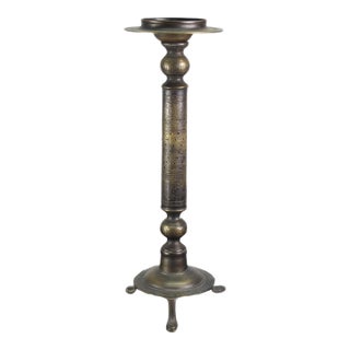 Solid Turkish Brass Candle Holder With Hand Etched Patterns 2 For Sale