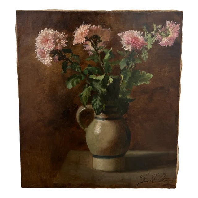 Joseph Mittey, Bouquet of Chrysanthemums, 1871, Oil on Canvas For Sale