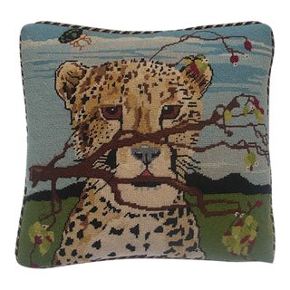 Vintage Jaguar Needlepoint Pillow For Sale