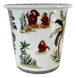 Slender Vintage Chinoiserie Porcelain Monkey Motif Cachepot