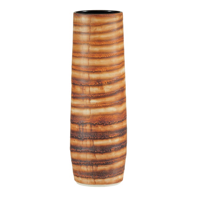 Tall Artisan Studio Ceramic Vase with Layered Earth-Tone Glaze For Sale