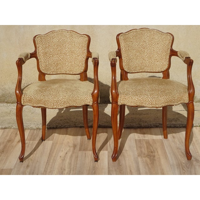 Louis XV Armchairs in Beige Giraffe-Style Fabrics, 1950s, Set of 2 For Sale - Image 4 of 18