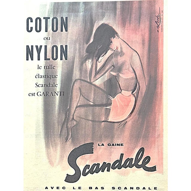Mid-Century Modern 1955 Pair- Mid-Century French Lingerie Advertisement Prints For Sale - Image 3 of 3