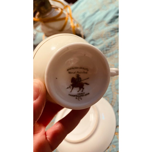 Antique American Beauty ‘Demitasse’ Small Teacup & Saucer Set For Sale - Image 6 of 6