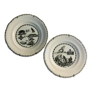 Antique Gien France Pottery Rebus Plates - Set of 2
