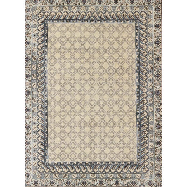 Traditional Contemporary Khotan With Geometric Design in Blue, Brown & Cream Colors 9'8 X 12'11 For Sale - Image 3 of 13